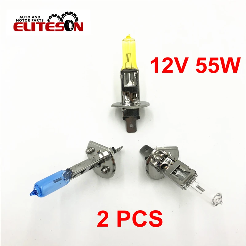 

Eliteson 2 PC/Lot 12V 55W Car Headlight Bulb 6000K H1 Halogen Yellow H1 Lamp Quartz Glass Auto Light Super White