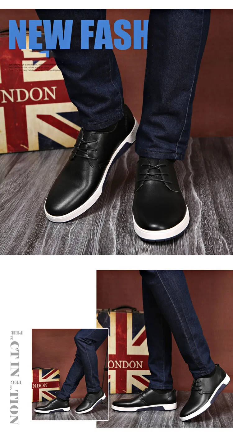 UPUPER/Новая модная мужская повседневная обувь на шнуровке, повседневная кожаная обувь, мужские оксфорды черного и синего цвета, большие размеры: 37-48, Прямая поставка