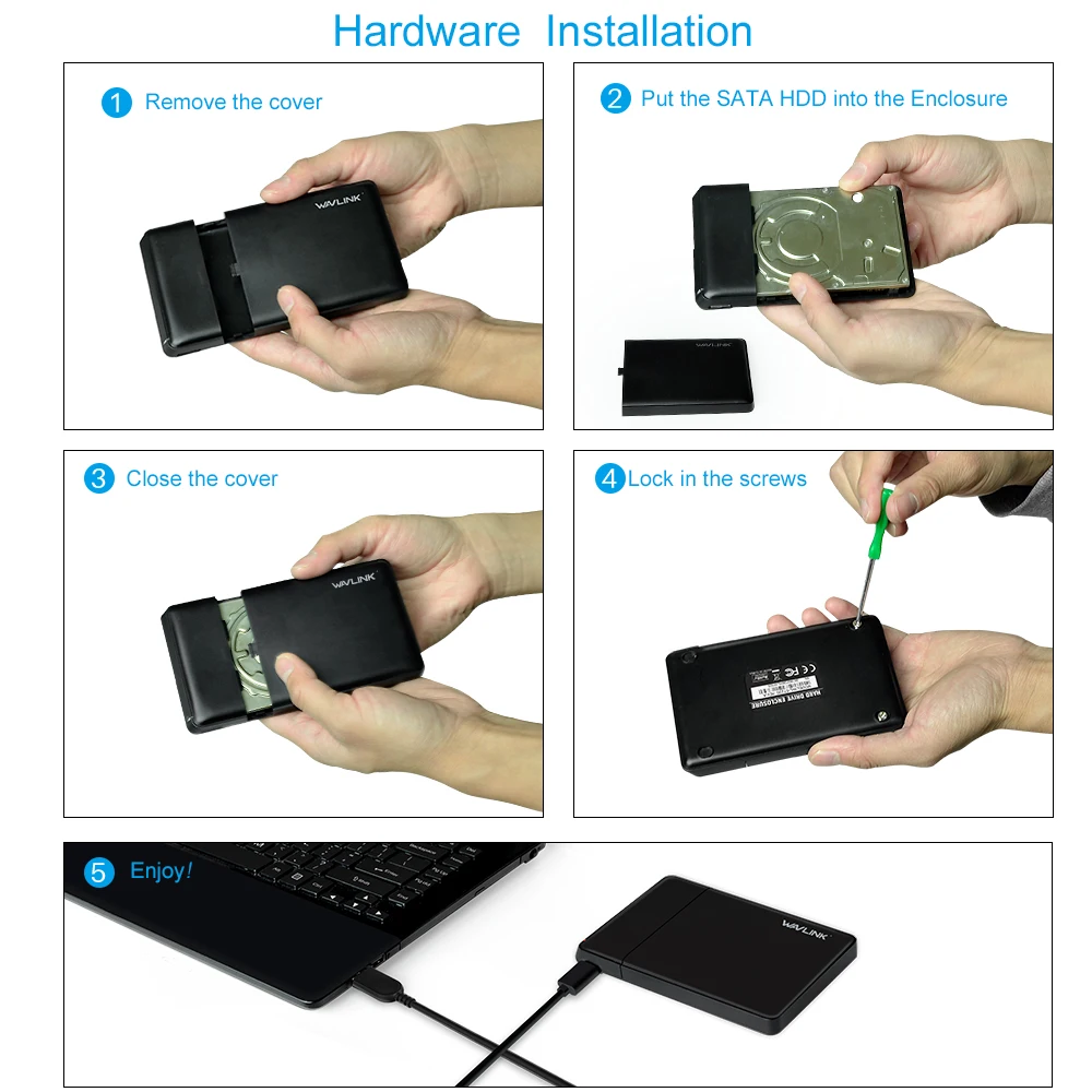 Wavlink 2,5 дюйма SATA внешний жесткий диск чехол USB 3,0 5 Гбит/с Поддержка UASP& SATA I/II/III Plug& play для 2," HDD& SSD