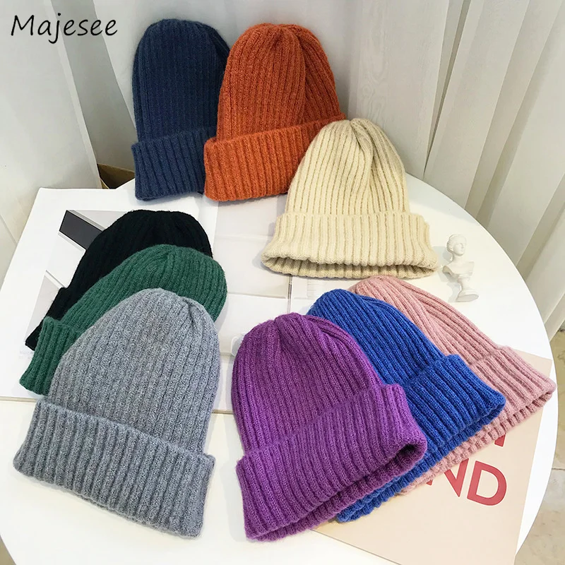 Женские вязаные шапки однотонные элегантные повседневные в Корейском стиле