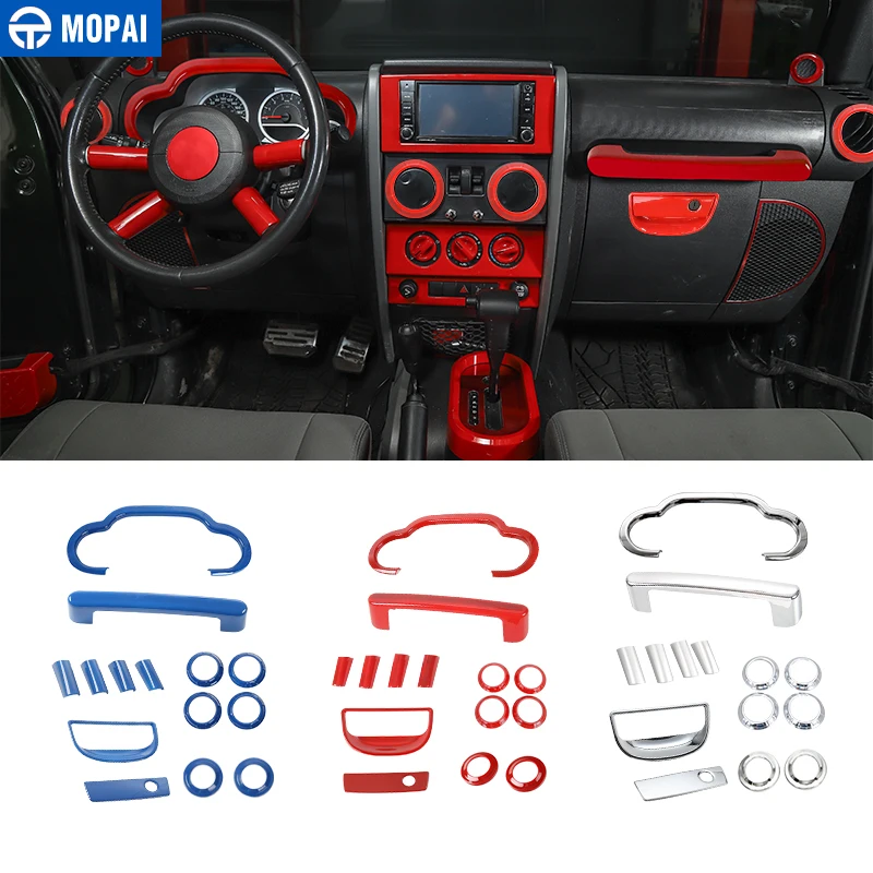 

MOPAI Car Dashboard Steering Wheel Speaker Air Vent Interior Decoration Cover Kit for Jeep Wrangler JK 2007-2010 Car Accessories