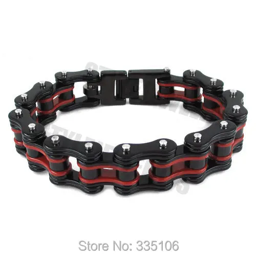 

Free shipping! Red & Black Heavy Motor Biker Bracelet Stainless Steel Jewelry Fashion Bicycle Chain Men Bracelet SJB0263