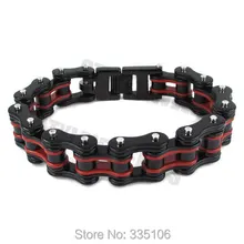 Красный и черный тяжелый Байкерский браслет из нержавеющей стали, ювелирное изделие, модная велосипедная цепь, мужской браслет SJB0263