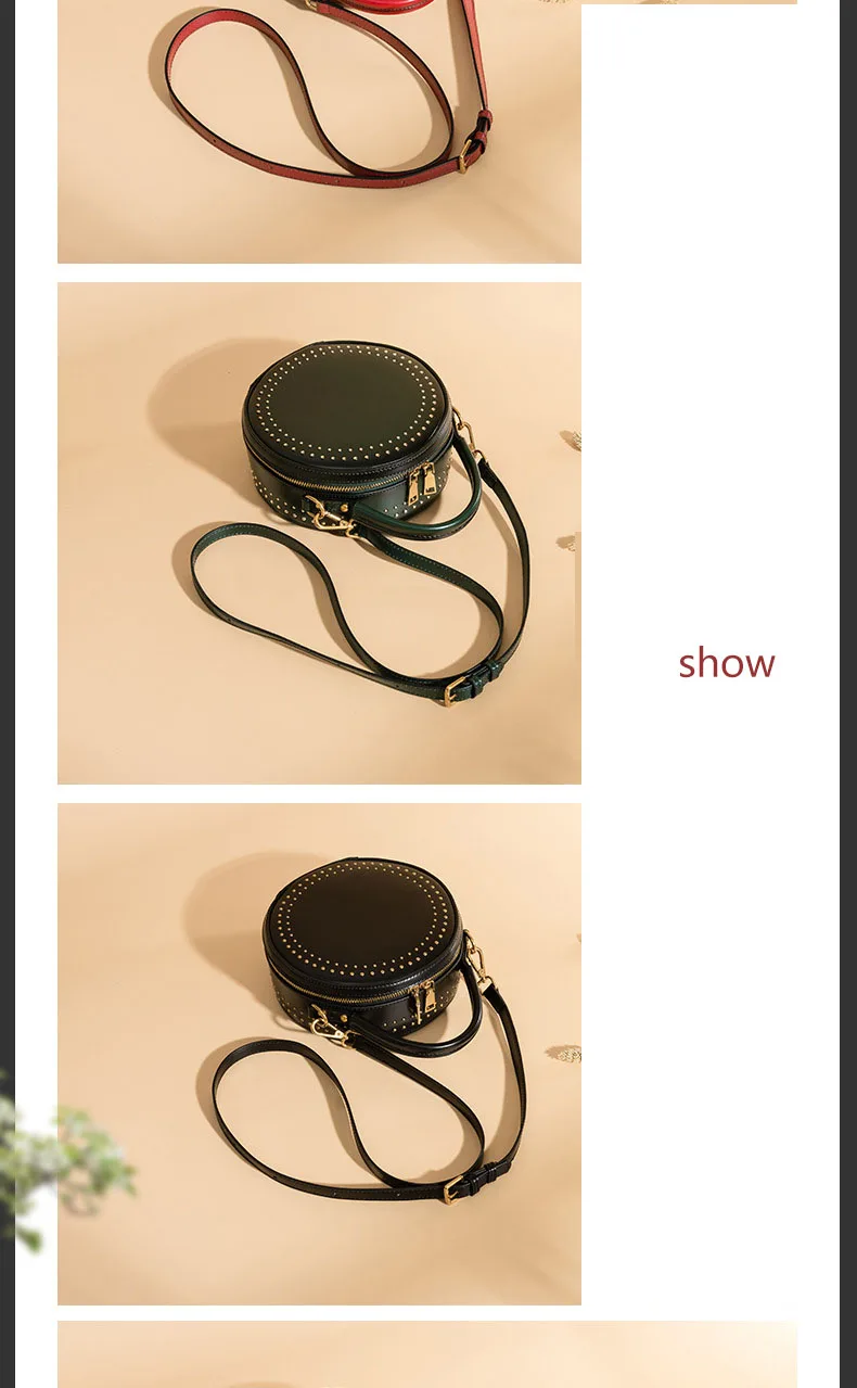 Branded fashion bags reather vintage round bag women's handbags genuine leather female bag (11)