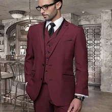 Мужской костюм винно-красного цвета с зубчатыми лацканами, свадебные костюмы бордового цвета для женихов, лучший мужской блейзер, пиджак для выпускного, Умные повседневные смокинги