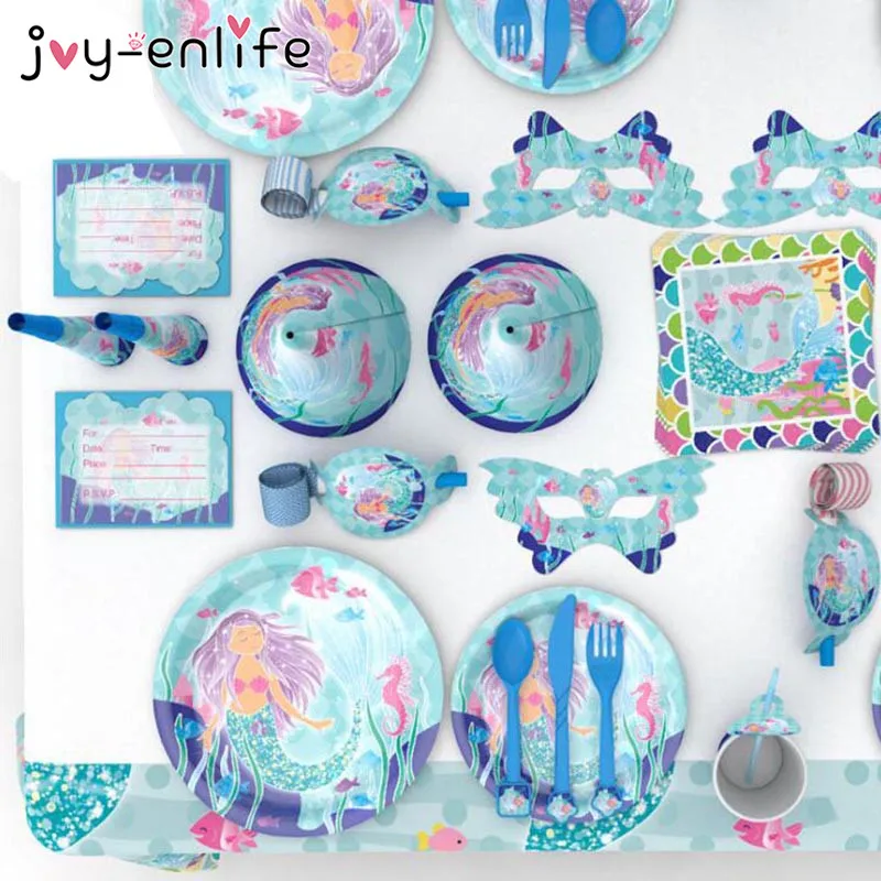JOY-ENLIFE Mermaid Theme Party Tablecloths Kids Birthday Party Supplies Table Cover Birthday Party Decoration Supplies 100x180cm