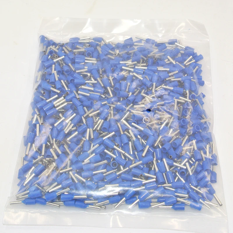 Blue E1508 1000 шт. 16 AWG 1.5mm2 Изолированный Шнур концевой клеммы провода наконечники - Цвет: Blue