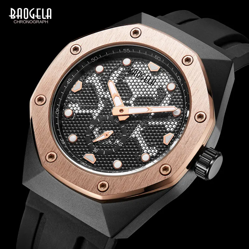 

BAOGELA Men Army Silicone Sports Quartz Watches Top Brand Luxury Luminous Wristwatch for Man Relogios Masculino Clock 1901 Rose