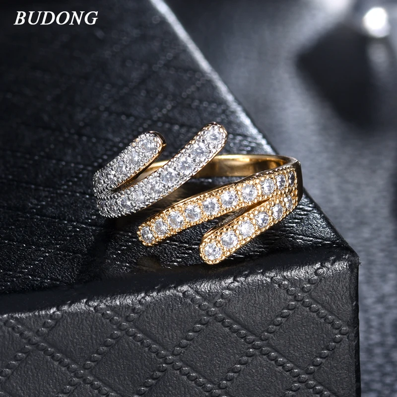 BUDONG Infinity, женские свадебные кольца, кубический цирконий, винтажное обручальное кольцо с изменяемым размером, Открытое кольцо, бижутерия в подарок на Рождество XUR703