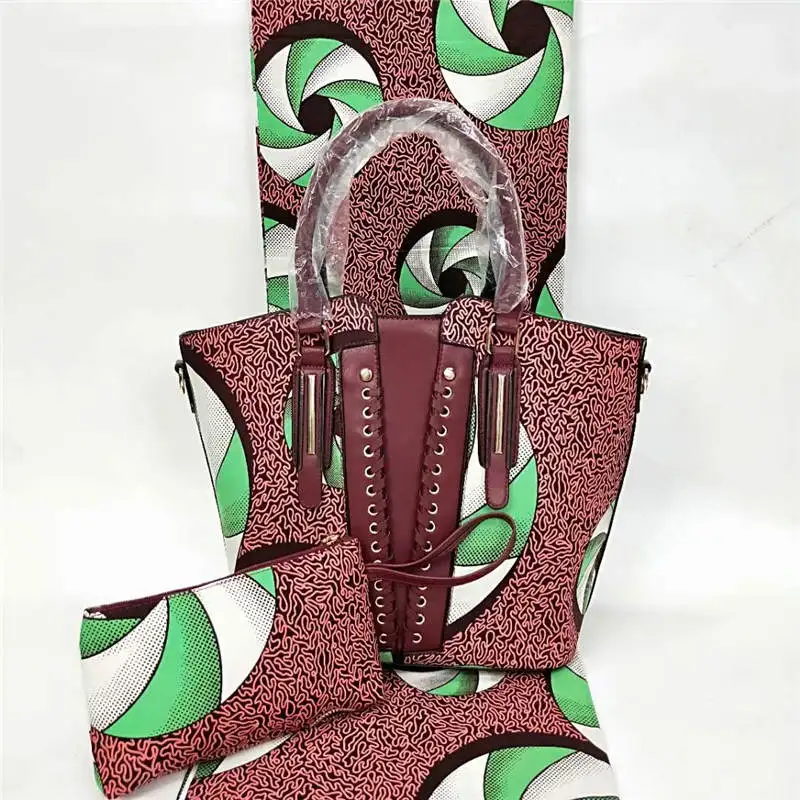 

YBG!Hot sale two wax bag match 6 yards soft wax hollandais high quality 3 pieces/set african woman's wax handbag ! L41282