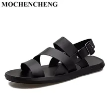 Сандалии-гладиаторы; мужская пляжная обувь из натуральной кожи с ремешком на щиколотке; летняя однотонная мужская повседневная обувь на плоской подошве в стиле ретро