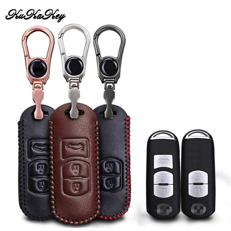 

KUKAKEY Car Leather Key Case Cover For Mazda 2 3 5 6 8 CX5 CX7 CX9 M2 M3 M5 M6 GT Keychain Key Holder Styling Accessories