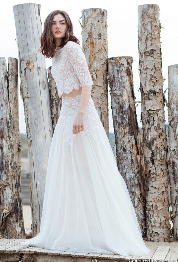 Two Piece Beach Wedding Dress Lace Tulle Skirt Wedding Dress 2 In