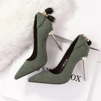 

2019 spring and autumn new wild sexy pointed super high heel stiletto shallow matte suede women's shoes