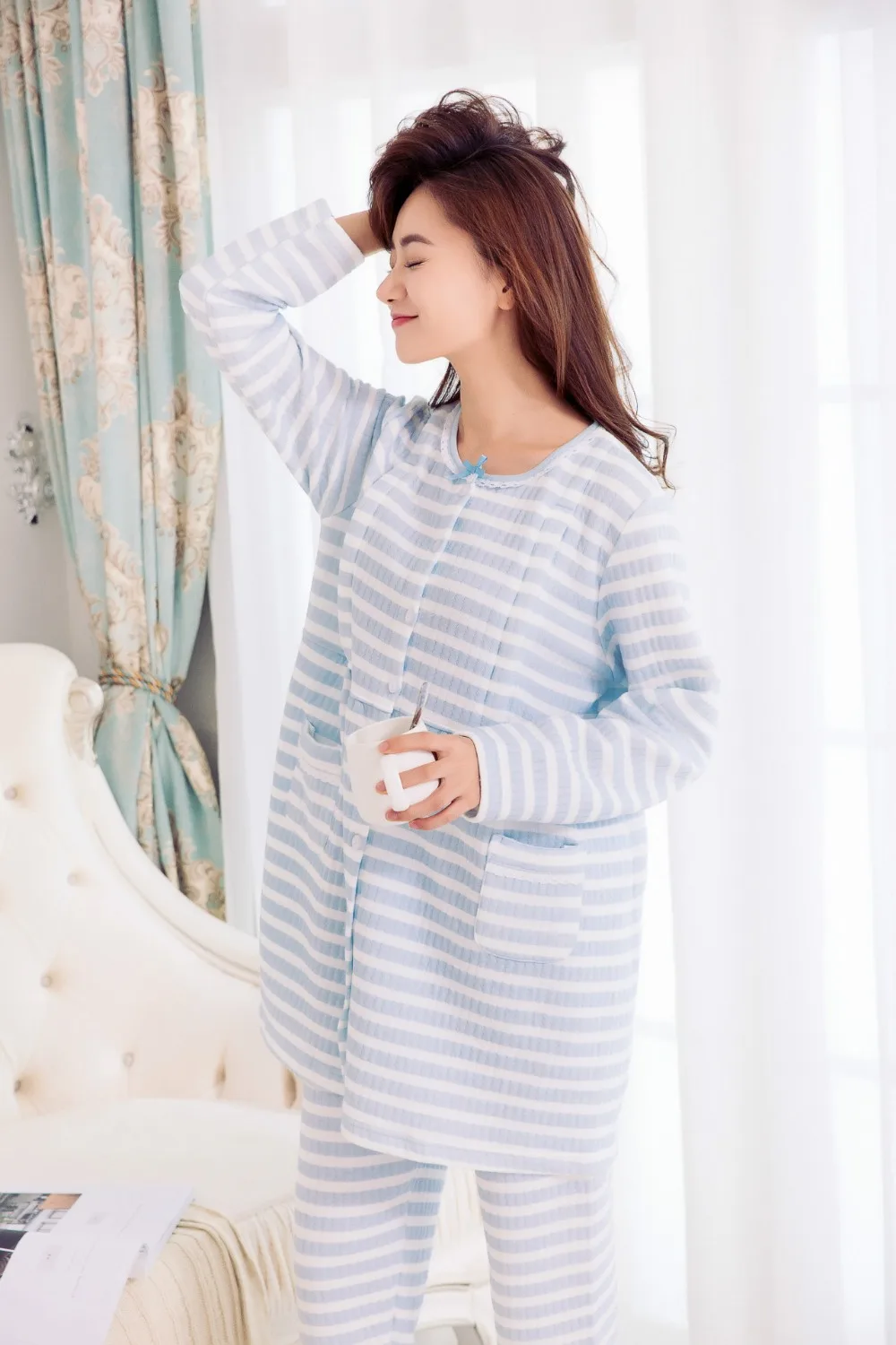 Комплект пижамы с длинными рукавами для беременных и кормящих женщин, пижама для кормящих, теплая зимняя ткань