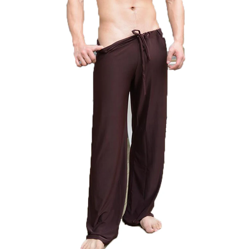 KLJR Men Lounge Basic Elastic Waist Pajama Ice Silk Sleepwear Pants