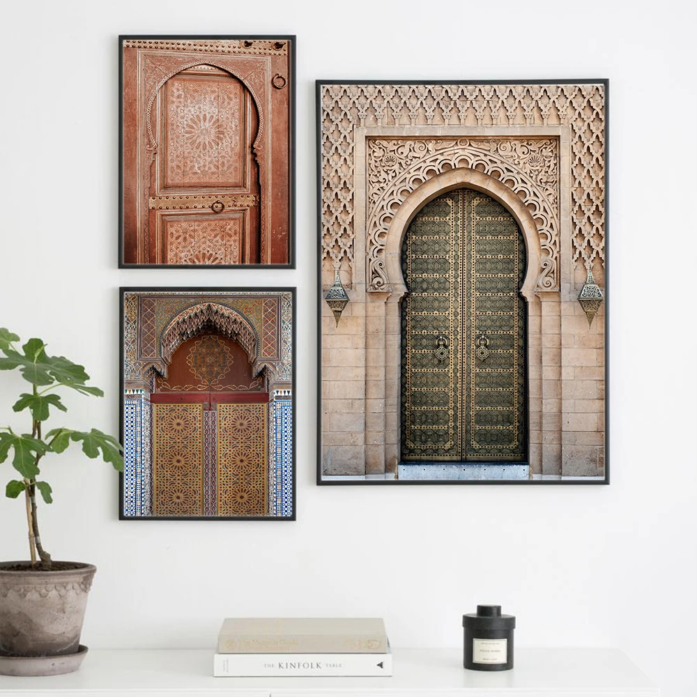 

Mosque Wall Art Ancient Gates Morocco Door Canvas Painting Vintage Posters Artwork Pictures Architecture Printed for Living Room