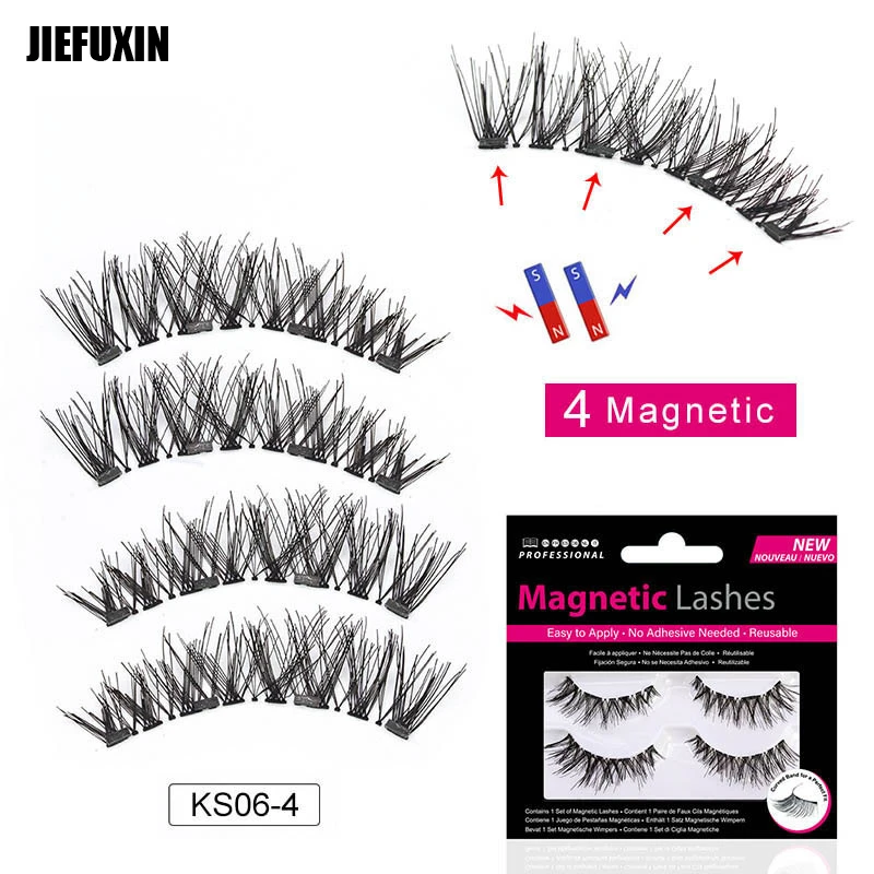 JIEFUXIN магнитные ресницы с 4 магнитами ручной работы 3D/6D магнитные ресницы натуральные накладные ресницы магнит ресницы с подарочной коробкой 24P-4