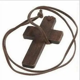 

New Fashion Catholic Christ Wooden Simple Cross Pendant Woven Rope Necklace for Men & Women Free Shipping
