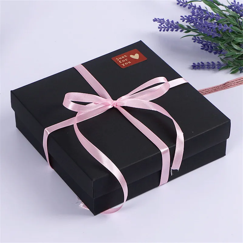 Best 300pcs/lot Red/Black kraft paper box packaging square gift packaging gift black cardboard box for wedding 17.6*17.6*5.2cm 3