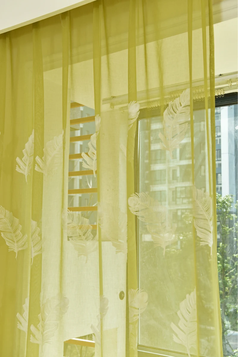 Шторы с изображением перьев, белая вышитая вуаль, занавеска для окна, для гостиной, кухни, тюль, занавеска, зеленые ткани, прозрачные шторы T& 345#30