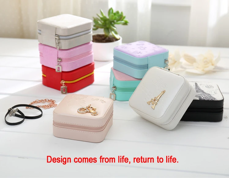 High quality Travelling Cosmetic PU Leather Jewelry Box Necklace bracelet earing Ring Storage Case for jewelry packaging box Jewelry Packaging & Displays cheap
