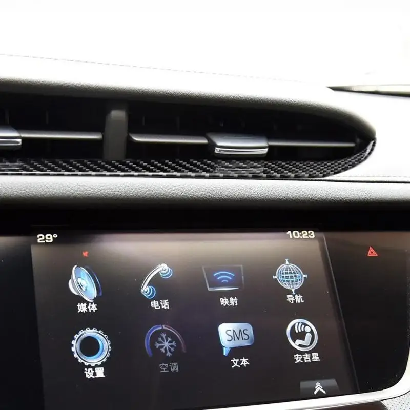 Углеродного волокна AC центр Выход Обложка отделка полосы для Cadillac XT5- автомобильные аксессуары для интерьера 336 мм* 45 мм наклейки