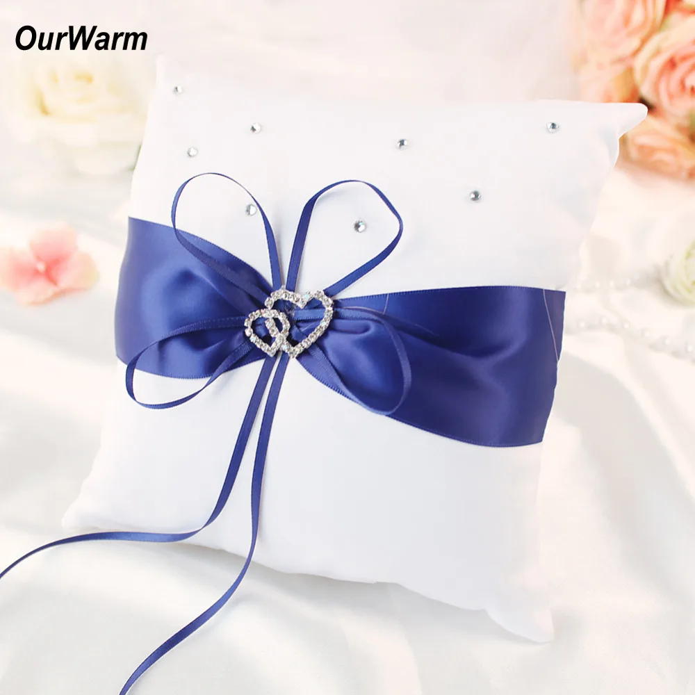 Ourwarm 20*20 см обручальное кольцо Подушка Двойное сердце и Стразы Декор атласная