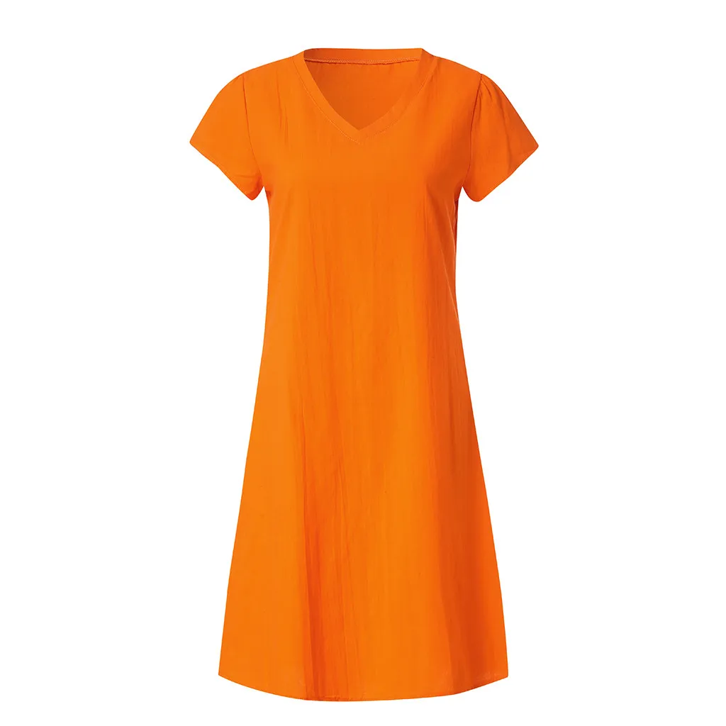 JAYCOSIN Spring New Casual V-Neck Cotton and Linen Dress Women Summer Style Cotton Casual Plus Size Ladies Dress 2020