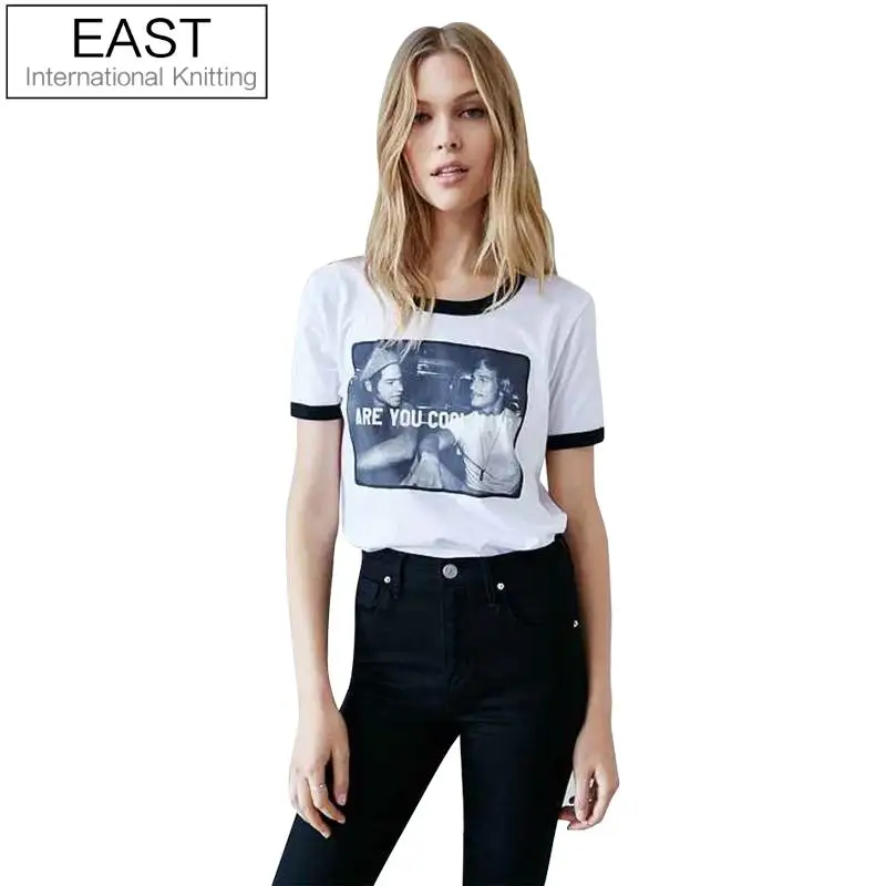 

EAST KNITTING H752 New Trendy 2017 Summer T Shirt Women Fashion Punk Tops Are You Cool Man Funy Printed Tee Cotton T-shirt