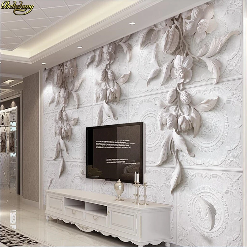beibehang wall paper Custom photo wallpaper mural 3D simple and elegant European-style plaster carved relief TV background wall