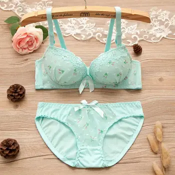 

Print Bow Lace Cotton Bra Sets Underwear Sets Convertible Push Up Lingerie Bra For Girl and Women