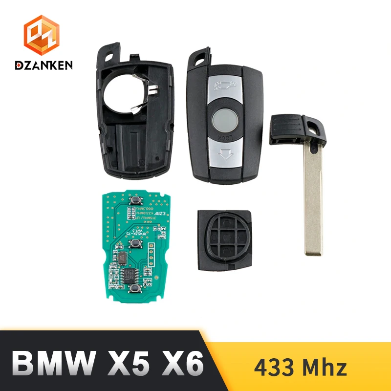 

Dzanken 3 Botons Remote Car Key 433 MH for BMW X5 X6 Z4 1/3/5/7 & Transponder Chip& Uncut Blade