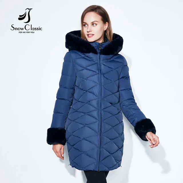 SnowClassic Winter Women Coat Jacket Woman Parka Long Теплый воротник высокого качества / рукав Зимний шорт с капюшоном 2018Новая зима