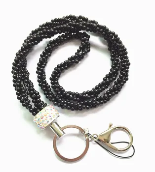 

Newest Black Color Luxury Pearl Bling Crystal Custom Neck Lanyard Strap For ID Name Badge Holder Key Holder Ring Clip 1pcs