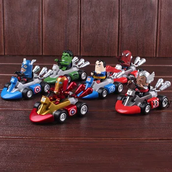 

Marvel Comics Iron Man Sipderman Captain America Superman Thor Kart Toy Car Figure Toys Doll for Children 7-7.5cm
