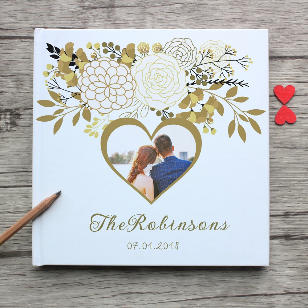 Personalized white wedding guest book,I love you forever,custom anniversary gift guestbook,personalized couple photo album sign