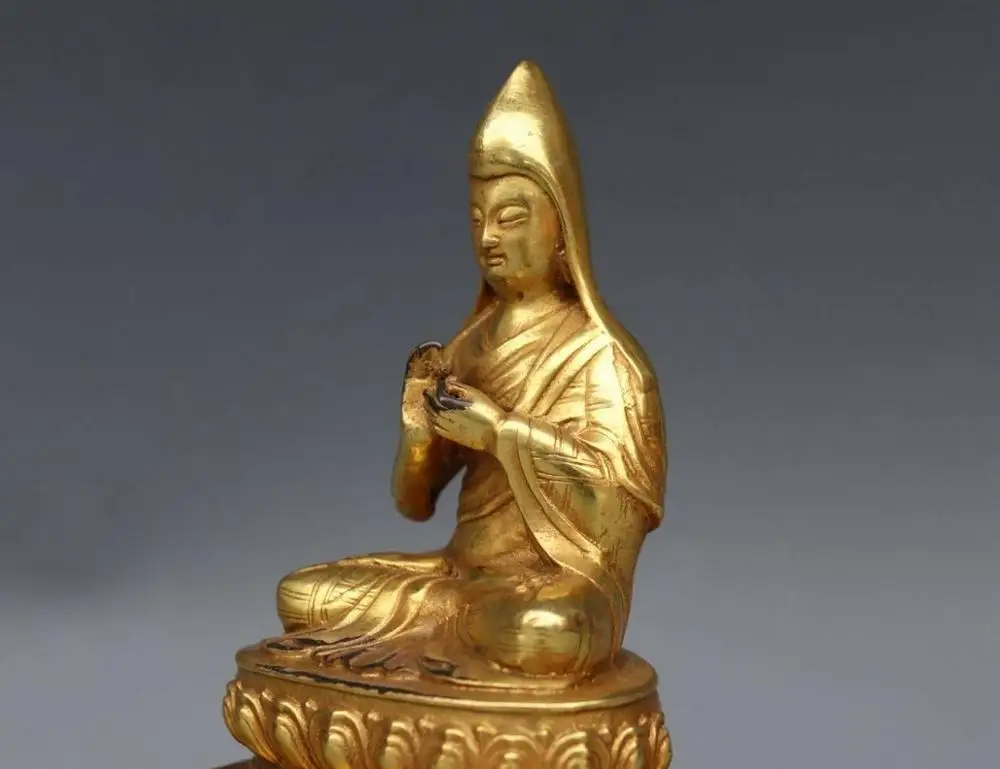 Тибетский буддизм Старая Бронза Медь лама Tsong kha pa Tsongkhapa статуя