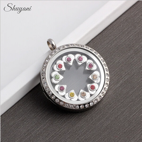 

20pcs/lot Colorful Rhinestone Heart Floating Locket Plates Charms Window Plate For 30mm Floating Locket Charms