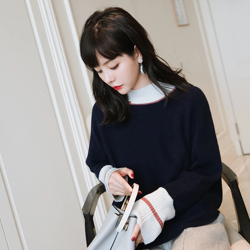 adohon 2018 womens winter Cashmere sweaters and auntmun women knitted Pullovers Oneck Patchwork High Quality Warm Female Solid adohon 2018 womens winter Cashmere sweaters and auntmun women knitted Pullovers Oneck Patchwork High Quality Warm Female Solid