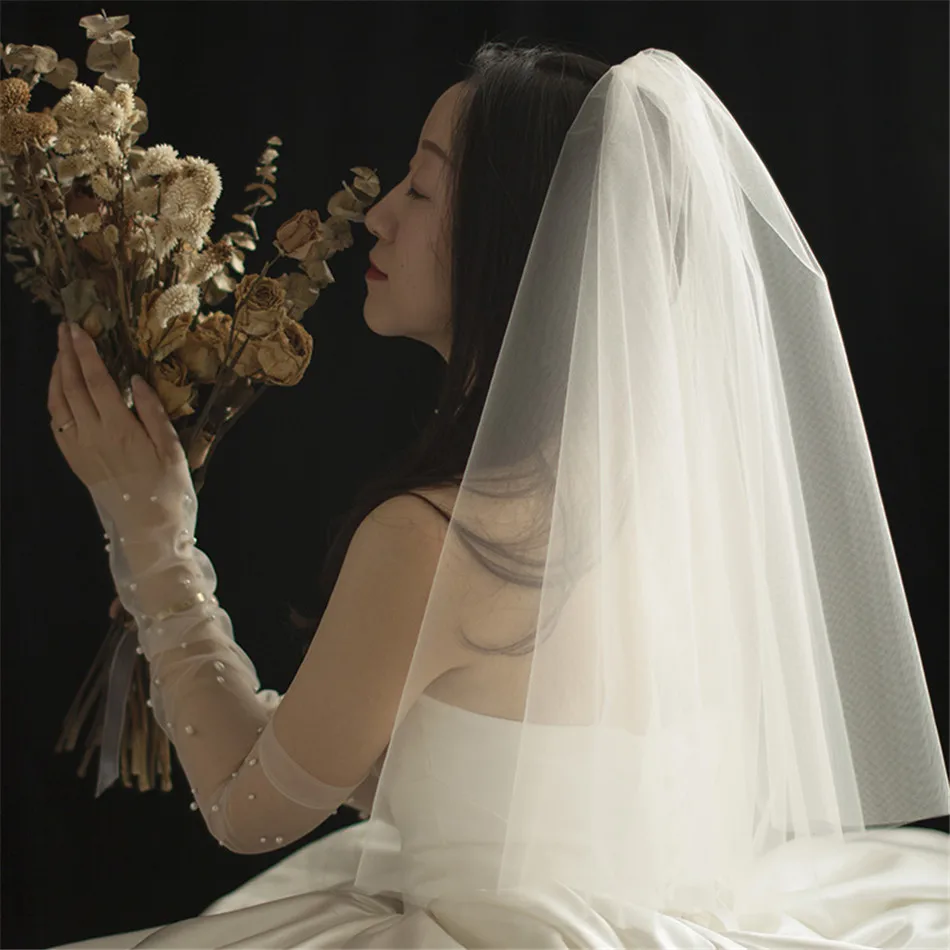 2019 ISHSY Short Bridal Veil weeding Veils white Ivory Tulle with comb Blusher Double layers Voiles Mariage velos de novia | Свадьбы и
