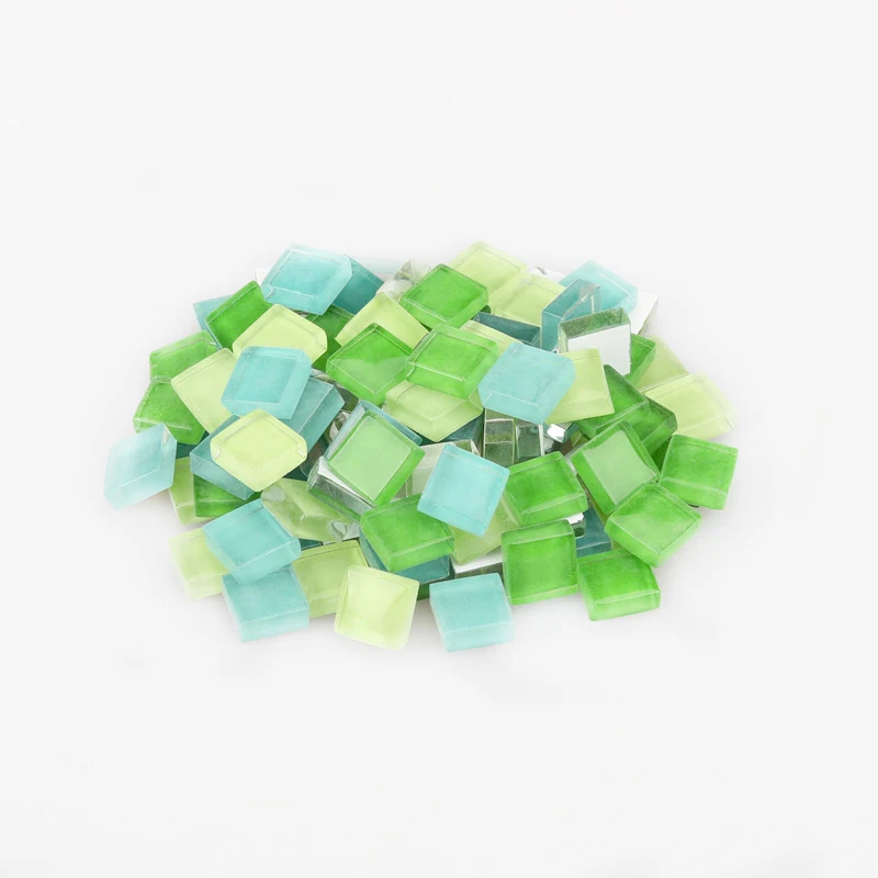 100g(About 100pcs) 1cm Multi Colors Square Glass Tiles For DIY Crafts Supplier Making Tiles Fashion Home Decoration GYH - Цвет: Green Mixed