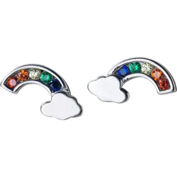 

XIYANIKE 925 Sterling Silver Rainbow with Colorful CZ Stud Earrings For Teen Girl Friend Kid Lady Wedding Party Jewelry VES7194