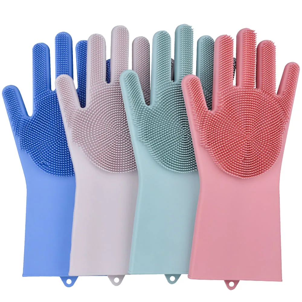1 Pair Silicone Magic Scrubber Rubber Gloves Eco Friendly Cleaning ...