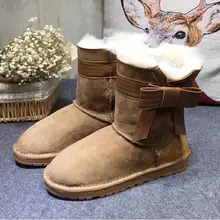 Г. австралийские ботинки из овечьего меха и кожи зимние женские ботинки из овечьей кожи с бантиком, Нескользящие, высокое качество