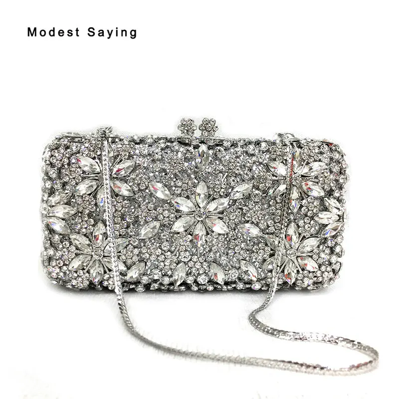 Luxury Silver Bling Rhinesone Handbags for Wedding Party 2018 Formal