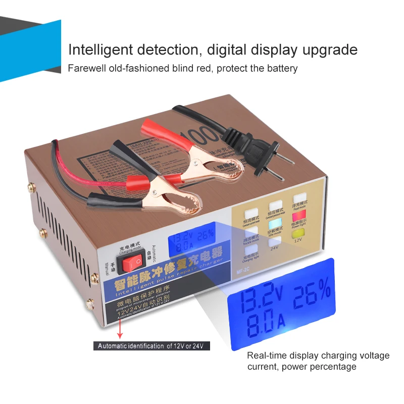 Полностью автоматическая машина для 12 V/24 V автомобиль Батарея Зарядное устройство 100AH умное автомобильное Батарея Зарядное устройство ремонт импульса Тип светодиодный Дисплей