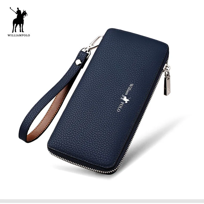 

Genuine Leather Long Men Clutch Wallet With Zipper WILLIAMPOLO 2018 Fashion New Phone Credit Card Holder Handbag Male Gift box