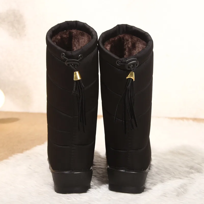 Snow Winter Boots Women Mid-Calf Boots Waterproof Round Toe bottines femme Insoles Ladies Shoes Woman Fringe Down Botas Mujer