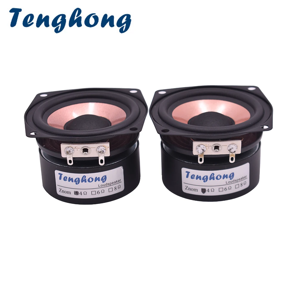 Tenghong 2pcs 2.5 Inch HIFI Audio Speaker 4/8Ohm 8-15W Full Range Desktop High Sensitivity Bass Midrange Treble Loudspeaker DIY